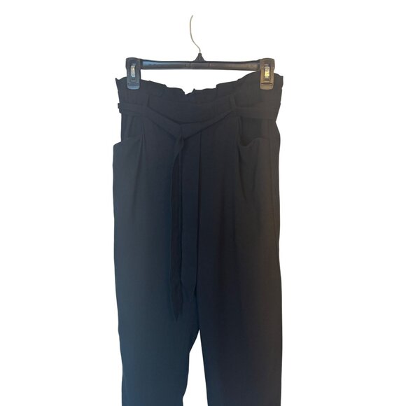 ZARA TRF Size Small Black Cinch-Waist Pants Tie Belt Side Pockets & Cuffed Hem - Picture 12 of 14